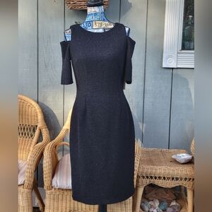 NWT Eliza J Black Sparkle Knit Cold Shoulder Sheath Bodycon Midi-Dress Size 8